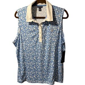 US Polo NEW Women Sleeveless Floral Polo Shirt Blue White Plus XXL Top Casual